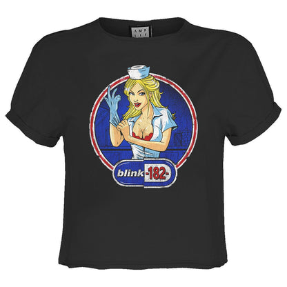 Charcoal - Front - Amplified Womens-Ladies Enema Of The State Blink 182 Crop Top