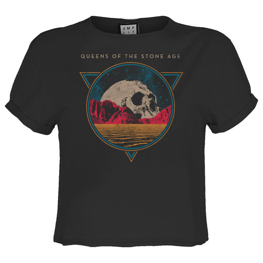Charcoal - Front - Amplified Womens-Ladies Skull Planet Queens Of The Stone Age Crop Top