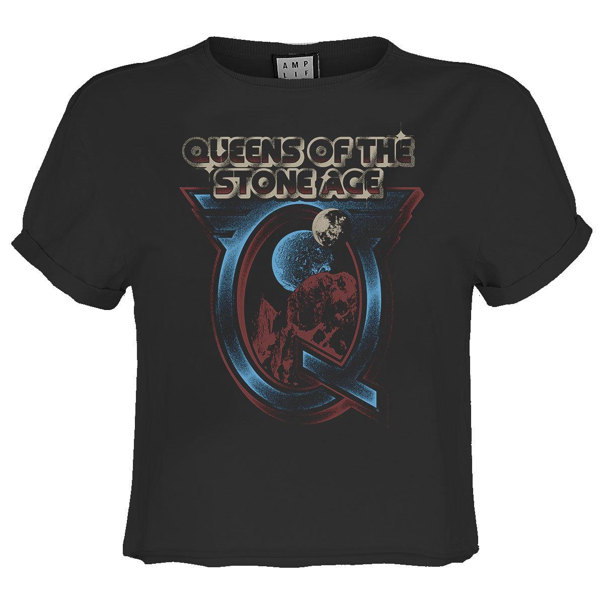 Charcoal - Front - Amplified Womens-Ladies Outer Space Queens Of The Stone Age Crop Top