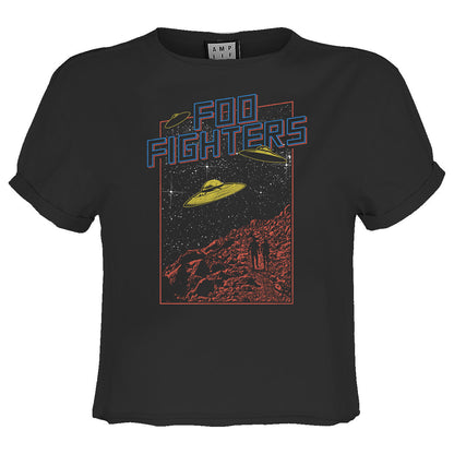 Charcoal - Front - Amplified Womens-Ladies Flying Saucers Foo Fighters Crop Top