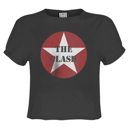 Charcoal - Front - Amplified Womens-Ladies Star Logo The Clash Crop Top