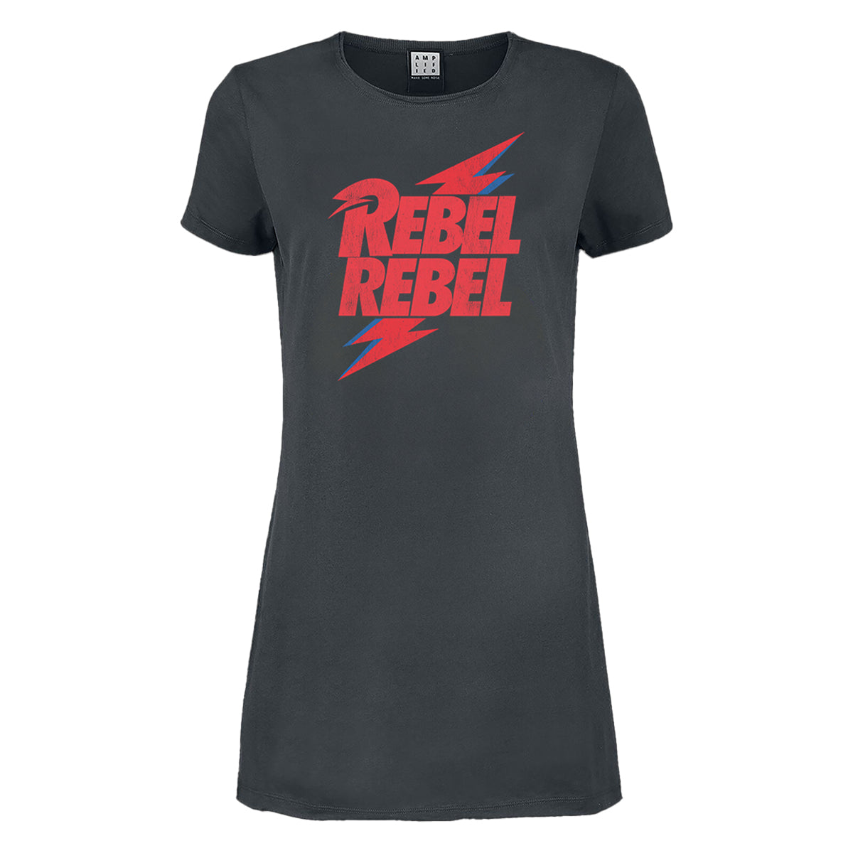 Charcoal - Front - Amplified Womens-Ladies Rebel Rebel David Bowie T-Shirt Dress