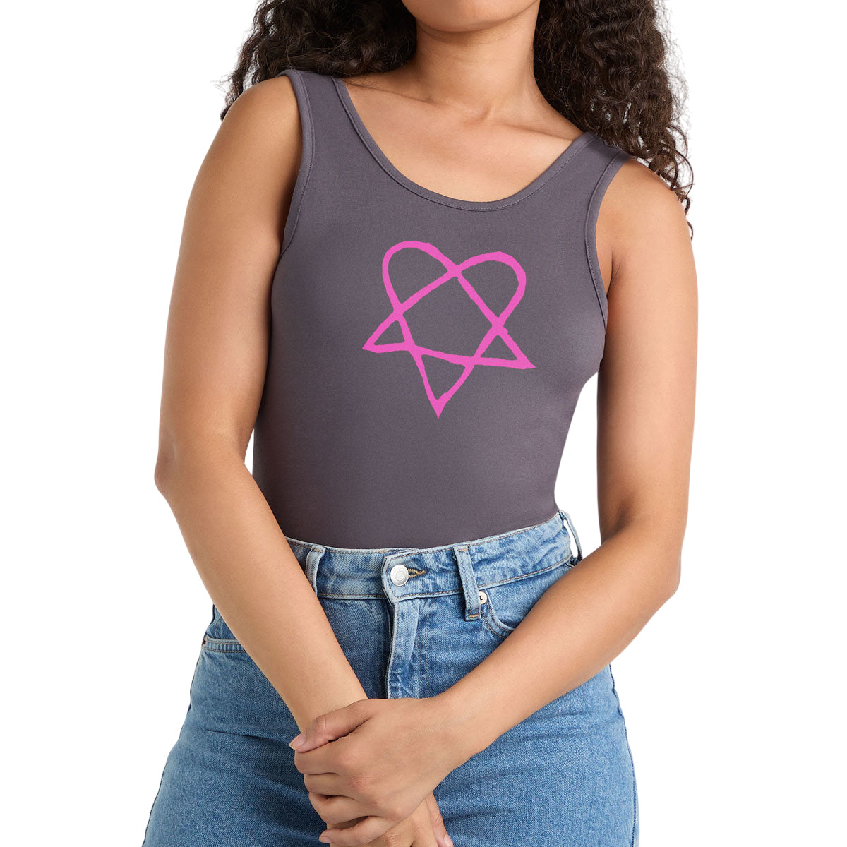Charcoal - Side - Amplified Womens-Ladies Heartagram HIM Bodysuit