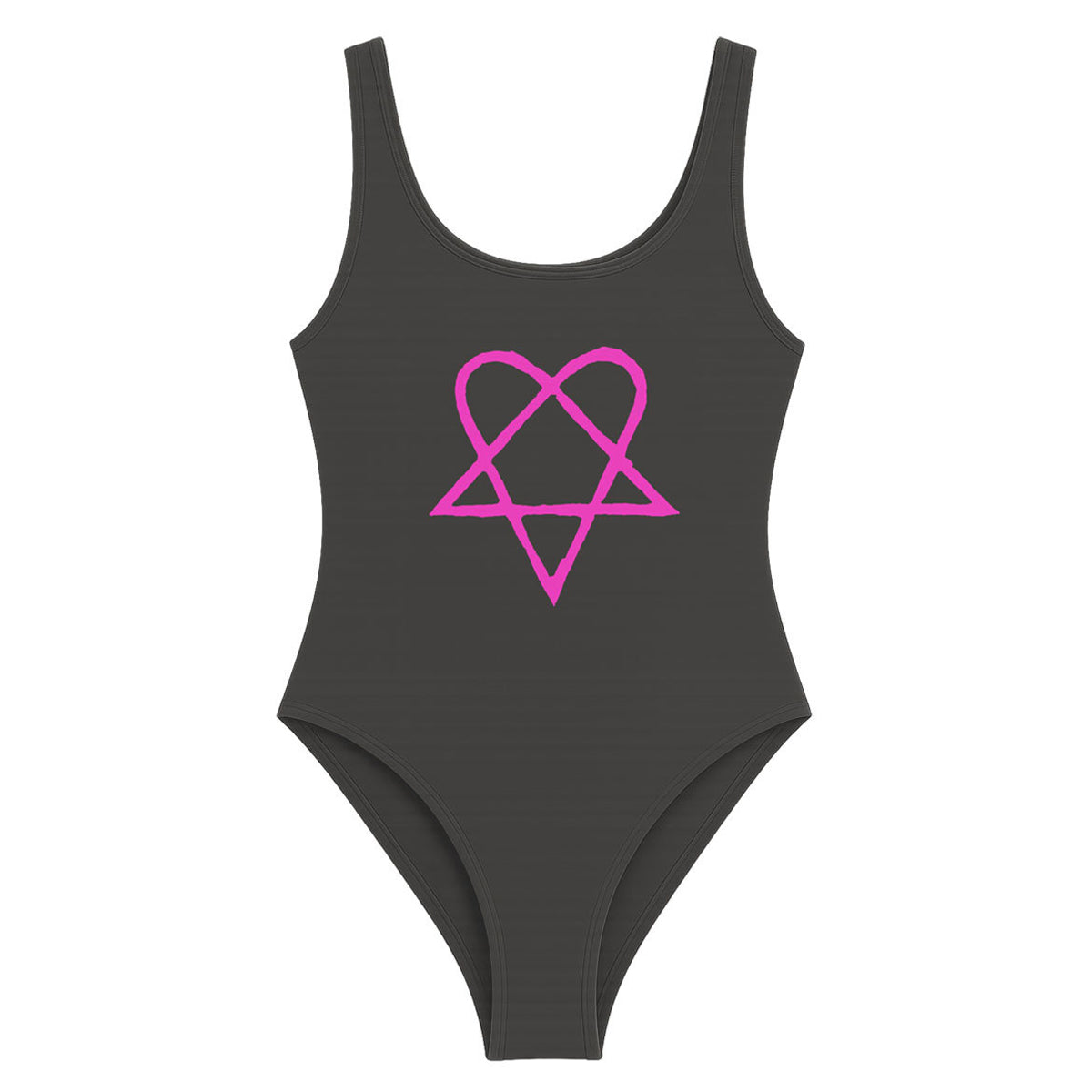 Charcoal - Front - Amplified Womens-Ladies Heartagram HIM Bodysuit