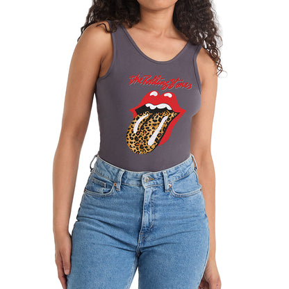 Charcoal - Side - Amplified Womens-Ladies Leopard Tongue The Rolling Stones Bodysuit