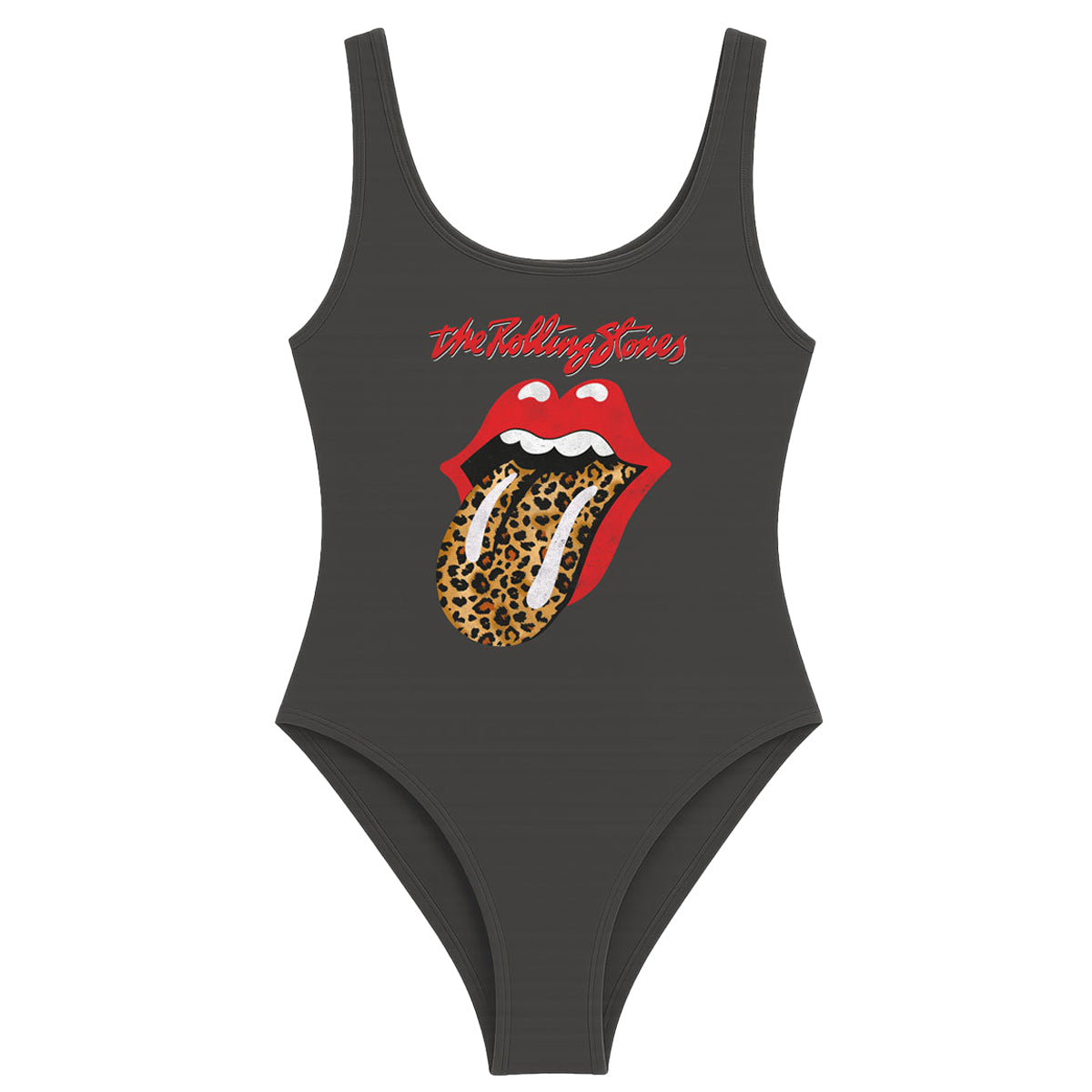Charcoal - Front - Amplified Womens-Ladies Leopard Tongue The Rolling Stones Bodysuit