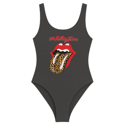 Charcoal - Front - Amplified Womens-Ladies Leopard Tongue The Rolling Stones Bodysuit