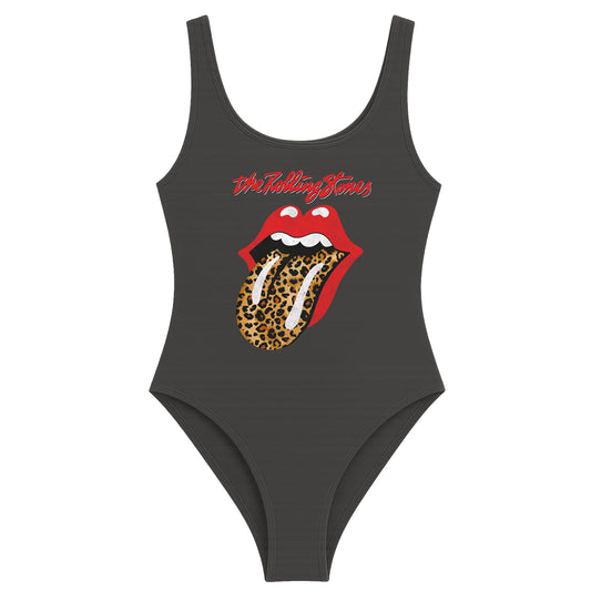Charcoal - Front - Amplified Womens-Ladies Leopard Tongue The Rolling Stones Bodysuit