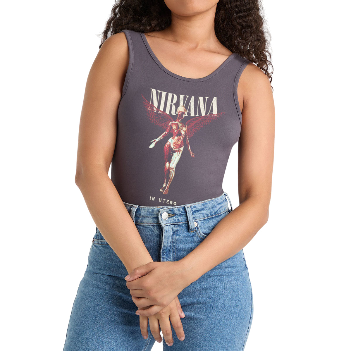 Charcoal - Side - Amplified Womens-Ladies In Utero Nirvana Bodysuit