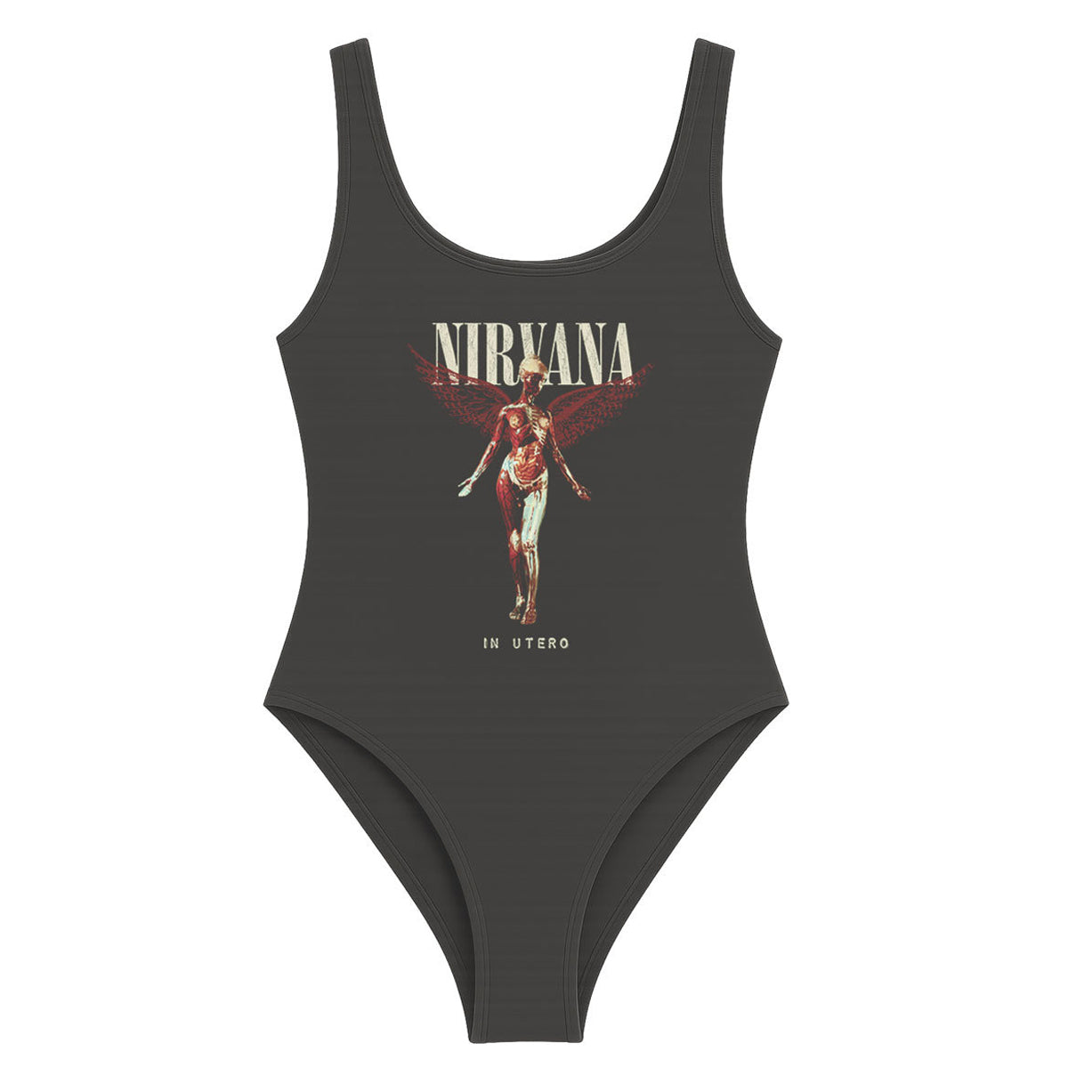 Charcoal - Front - Amplified Womens-Ladies In Utero Nirvana Bodysuit