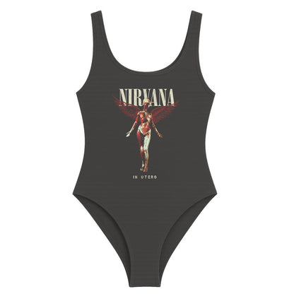 Charcoal - Front - Amplified Womens-Ladies In Utero Nirvana Bodysuit