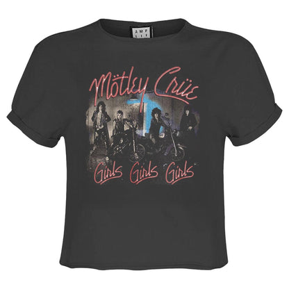Charcoal - Front - Amplified Womens-Ladies Girls Girls Girls Motley Crue Crop Top