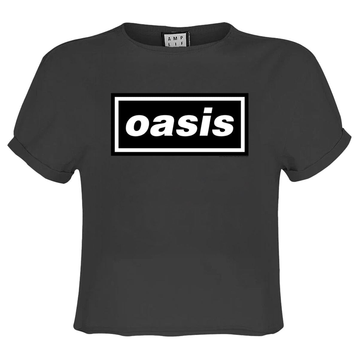 Charcoal - Front - Amplified Womens-Ladies Oasis Logo Crop Top