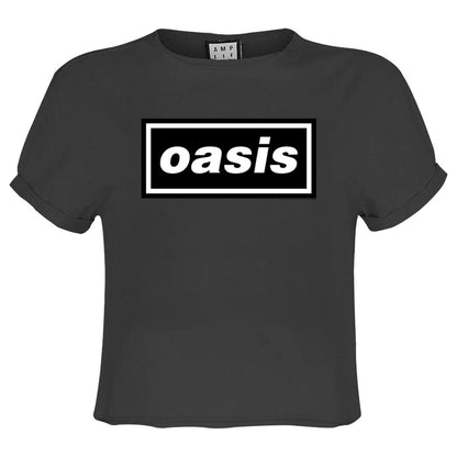 Charcoal - Front - Amplified Womens-Ladies Oasis Logo Crop Top