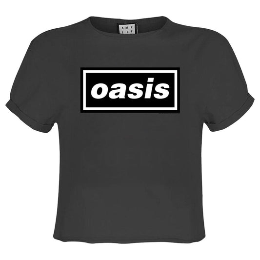 Charcoal - Front - Amplified Womens-Ladies Oasis Logo Crop Top