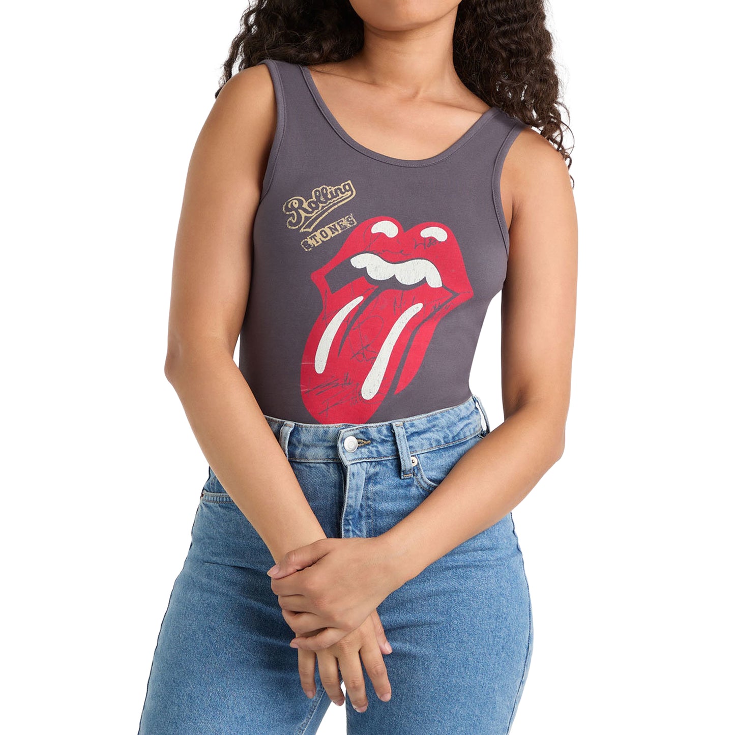 Charcoal - Front - Amplified Womens-Ladies Autograph Tongue The Rolling Stones Bodysuit