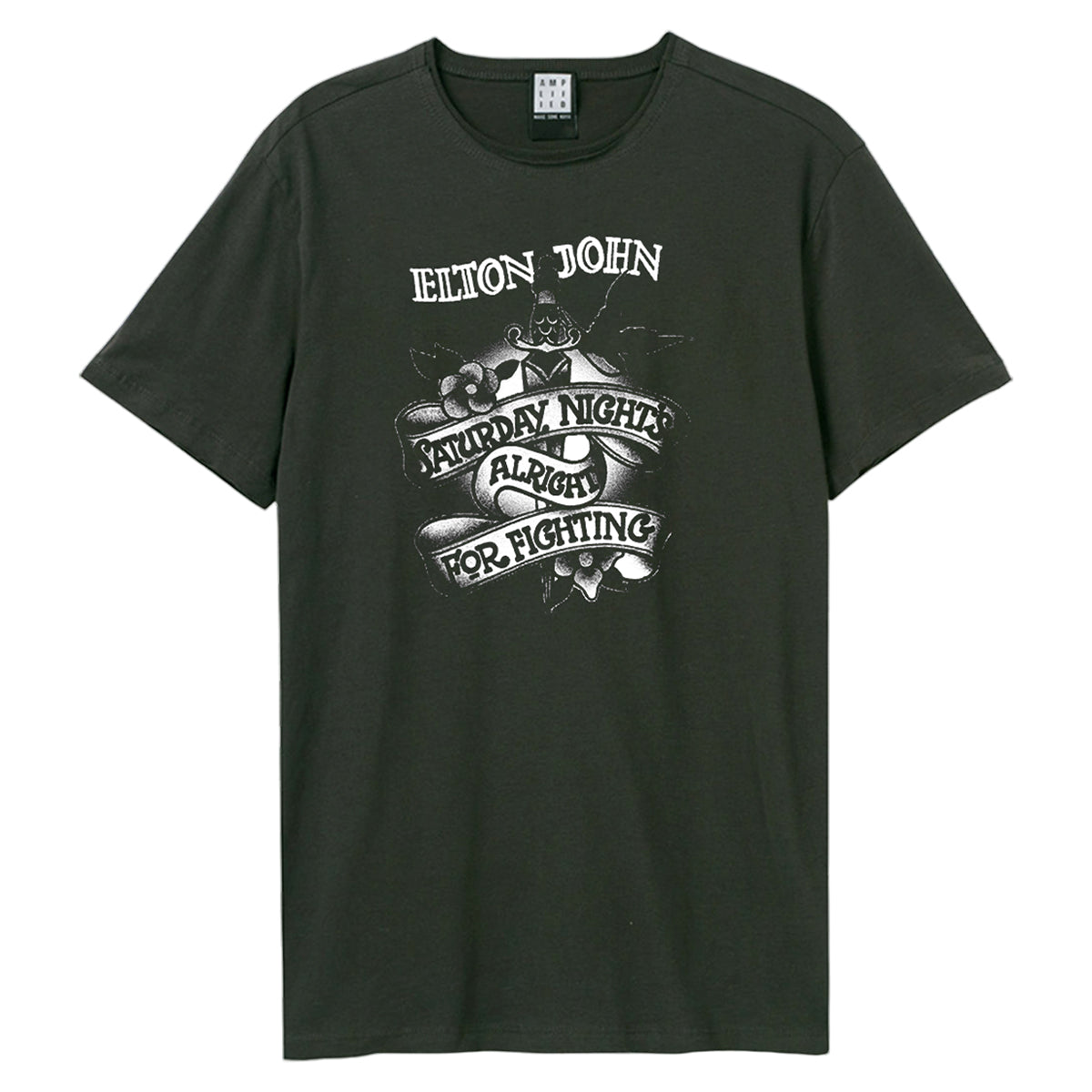 Charcoal - Front - Amplified Unisex Adult Tattoo Elton John T-Shirt