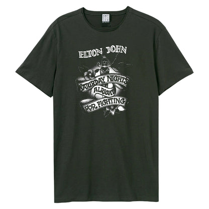 Charcoal - Front - Amplified Unisex Adult Tattoo Elton John T-Shirt