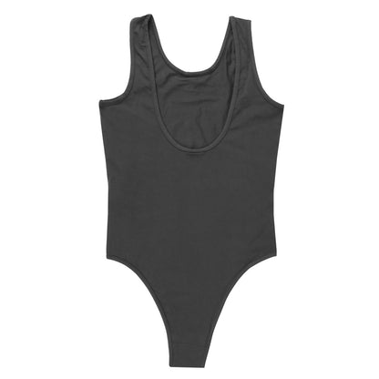 Charcoal - Back - Amplified Womens-Ladies Metallic Logo Bodysuit