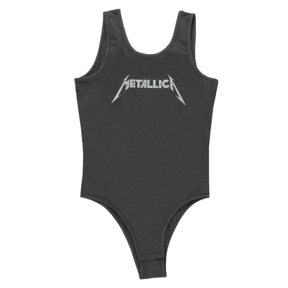 Charcoal - Front - Amplified Womens-Ladies Metallic Logo Bodysuit