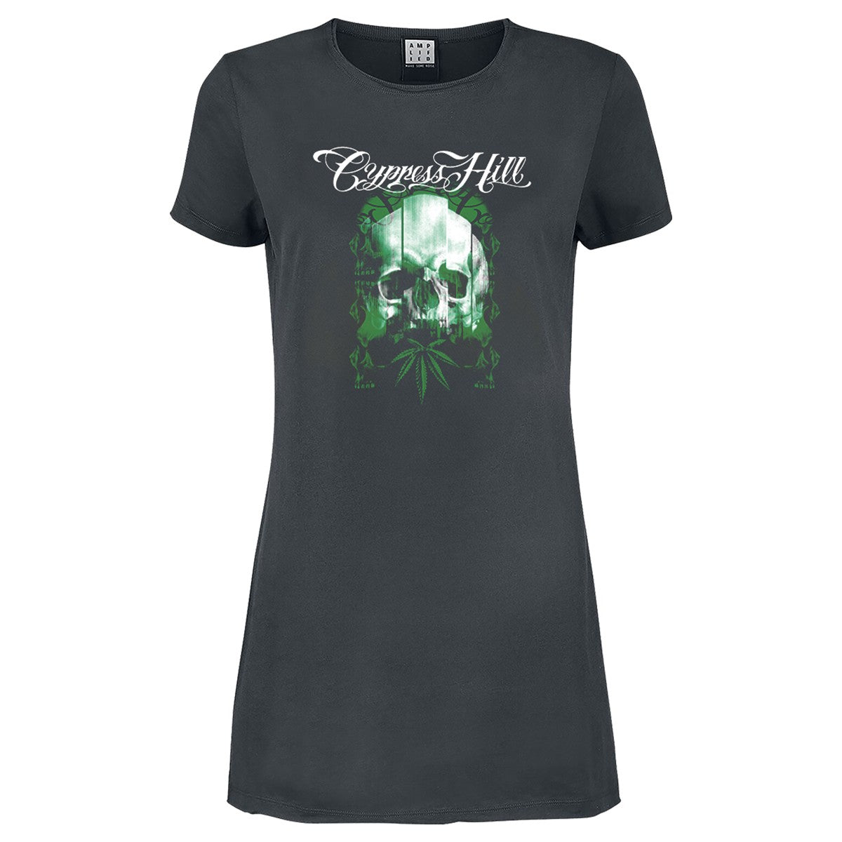 Charcoal - Front - Amplified Womens-Ladies Glitched Skull Cypress Hill T-Shirt Dress