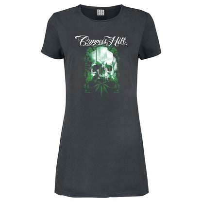 Charcoal - Front - Amplified Womens-Ladies Glitched Skull Cypress Hill T-Shirt Dress