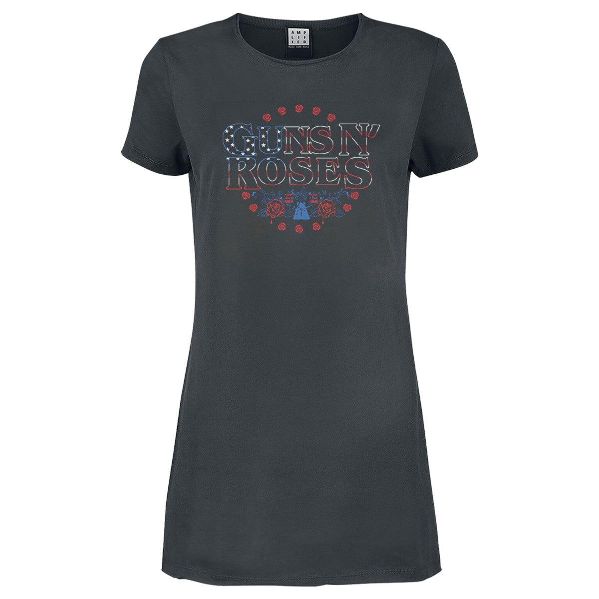 Charcoal - Front - Amplified Womens-Ladies Stars And Stripes Guns N Roses T-Shirt Dress