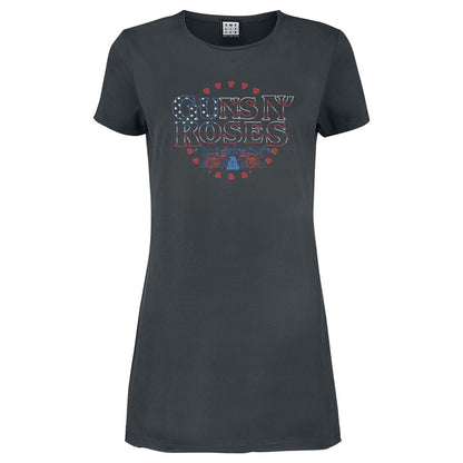Charcoal - Front - Amplified Womens-Ladies Stars And Stripes Guns N Roses T-Shirt Dress