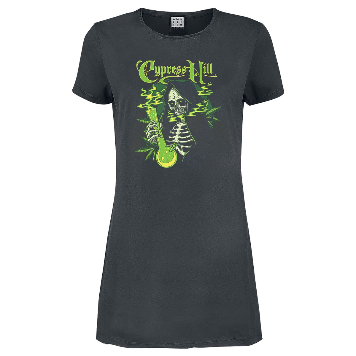 Charcoal - Front - Amplified Womens-Ladies Skeleton Bong Cypress Hill T-Shirt Dress