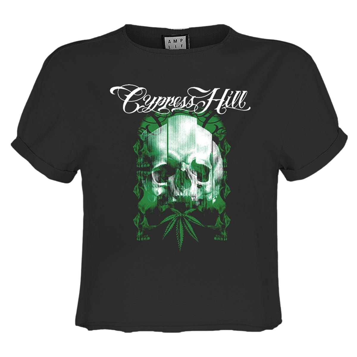 Charcoal - Front - Amplified Womens-Ladies Glitched Skull Cypress Hill Crop Top