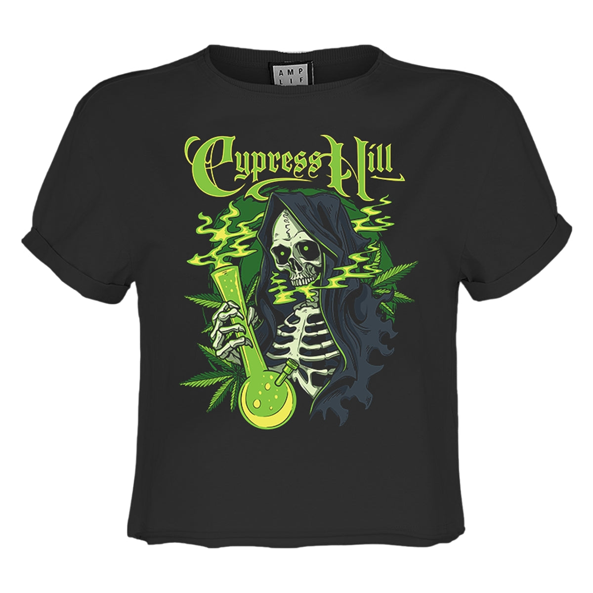 Charcoal - Front - Amplified Womens-Ladies Skeleton Bong Cypress Hill Crop Top