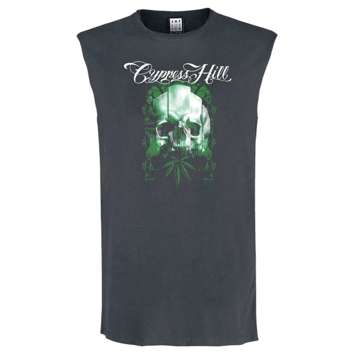 Charcoal - Front - Amplified Unisex Adult Glitched Skull Sleeveless Top