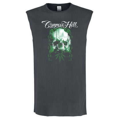 Charcoal - Front - Amplified Unisex Adult Glitched Skull Sleeveless Top
