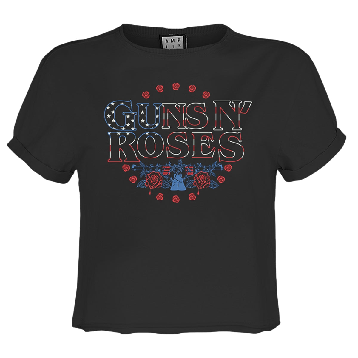 Charcoal - Front - Amplified Womens-Ladies Stars And Stripes Guns N Roses Crop Top