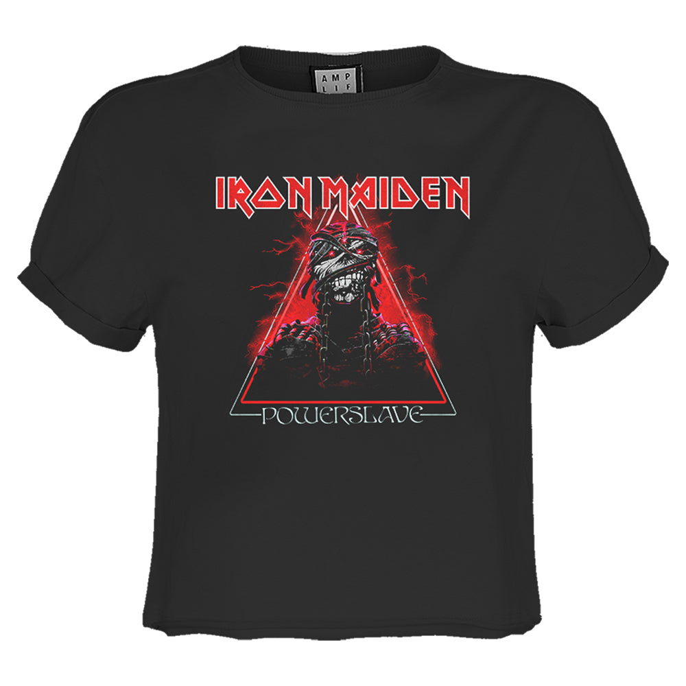 Charcoal - Front - Amplified Womens-Ladies Powerslave Iron Maiden Crop Top