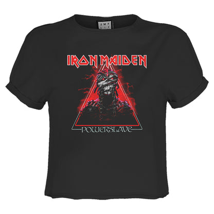 Charcoal - Front - Amplified Womens-Ladies Powerslave Iron Maiden Crop Top