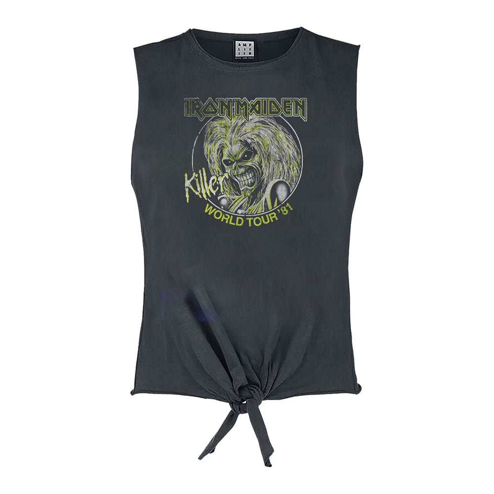 Charcoal - Front - Amplified Womens-Ladies Killer World Tour ´81 Iron Maiden Crop Top