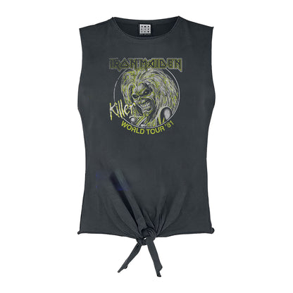 Charcoal - Front - Amplified Womens-Ladies Killer World Tour ´81 Iron Maiden Crop Top