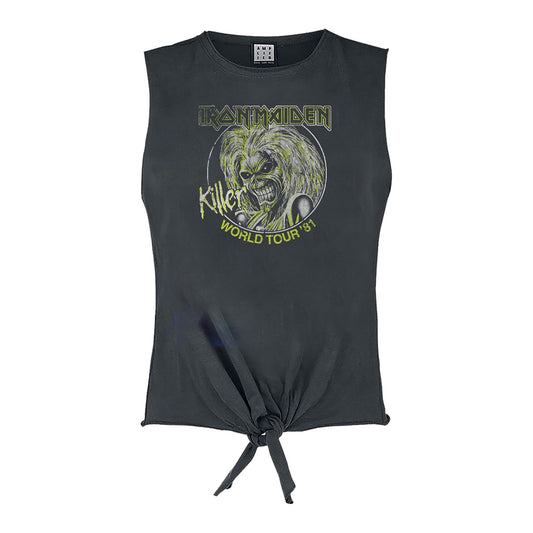 Charcoal - Front - Amplified Womens-Ladies Killer World Tour ´81 Iron Maiden Crop Top