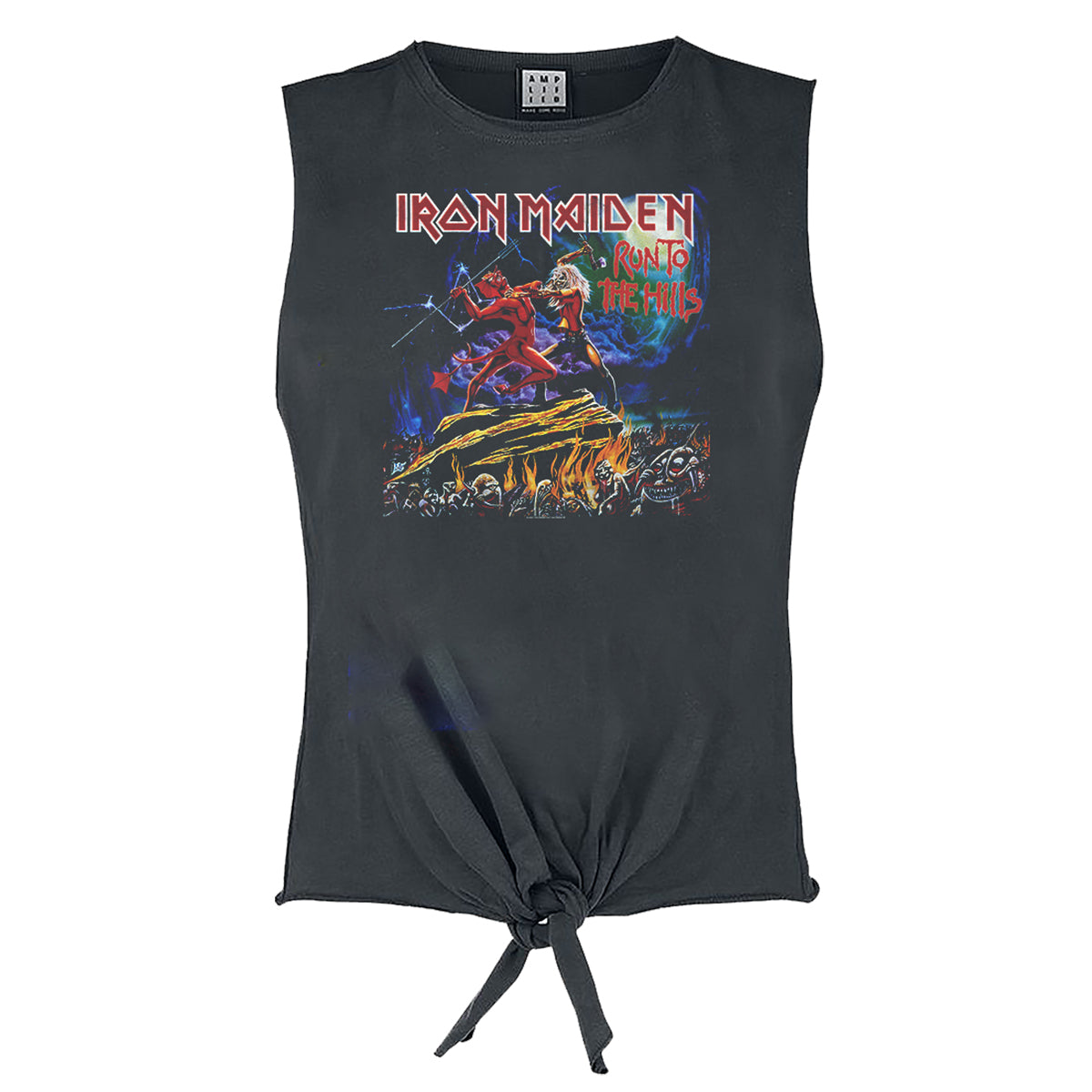 Charcoal - Front - Amplified Womens-Ladies Run To The Hills Iron Maiden Sleeveless Top