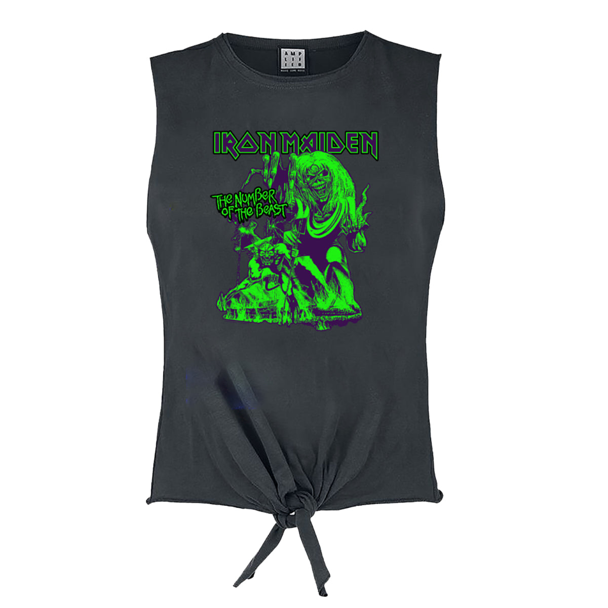 Charcoal - Front - Amplified Womens-Ladies Neon Beast Iron Maiden Sleeveless Top
