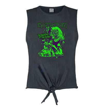 Charcoal - Front - Amplified Womens-Ladies Neon Beast Iron Maiden Sleeveless Top