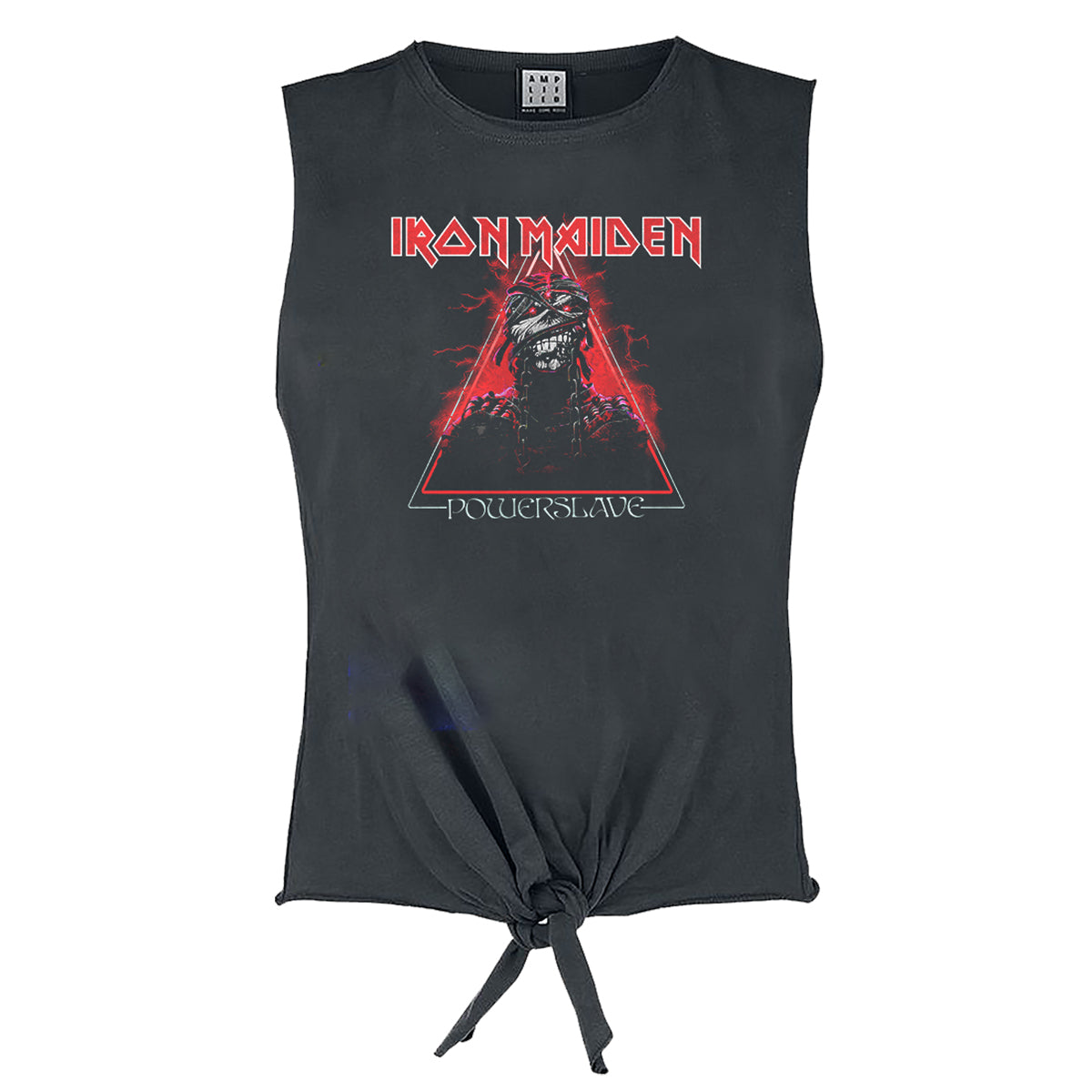 Charcoal - Front - Amplified Womens-Ladies Red Powerslave Iron Maiden Sleeveless Top