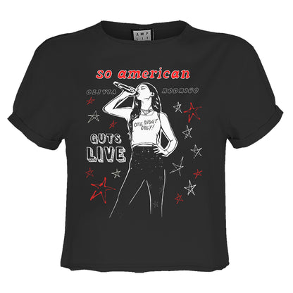 Charcoal - Front - Amplified Womens-Ladies So American Olivia Rodrigo Crop Top