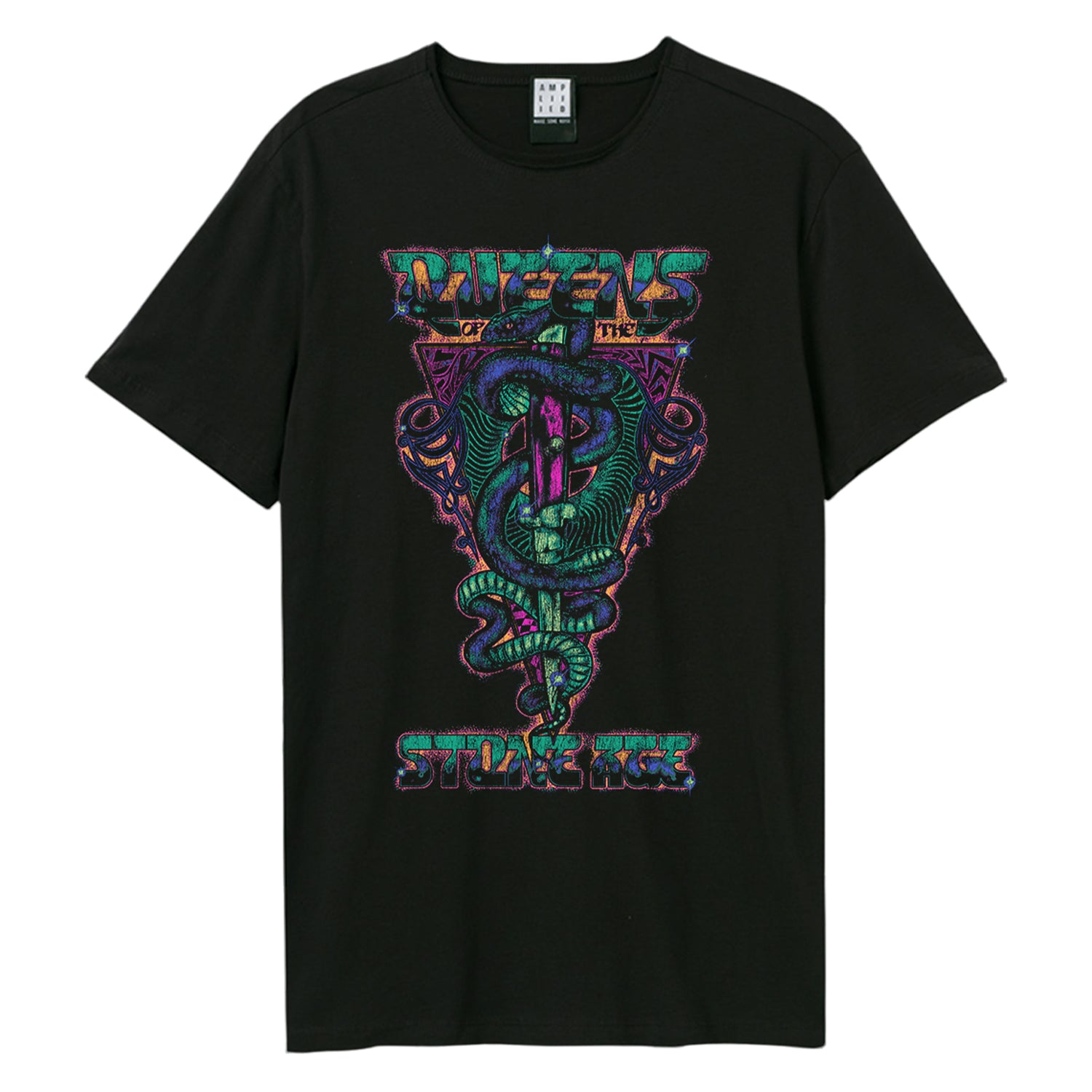 Black - Front - Amplified Unisex Adult Serpent Triangle Queens Of The Stone Age T-Shirt