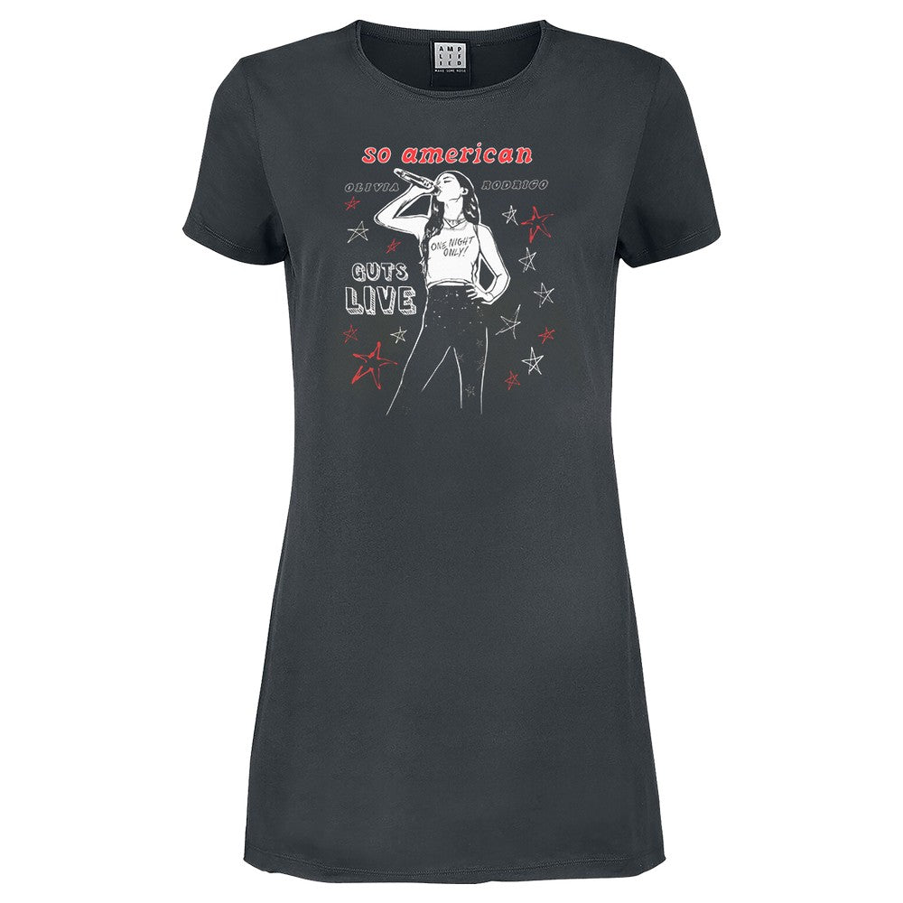 Charcoal - Front - Amplified Womens-Ladies So American Olivia Rodrigo T-Shirt Dress
