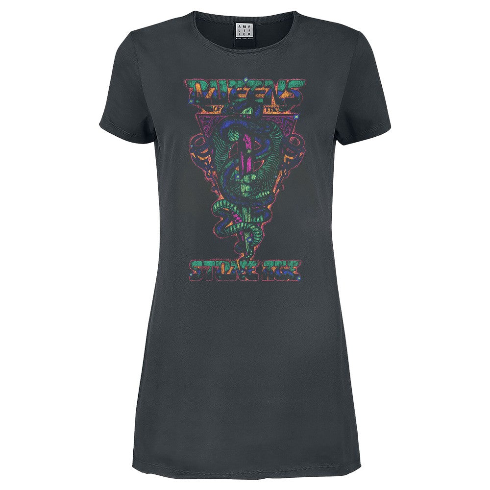 Charcoal - Front - Amplified Womens-Ladies Serpent Triangle Queens Of The Stone Age T-Shirt Dress