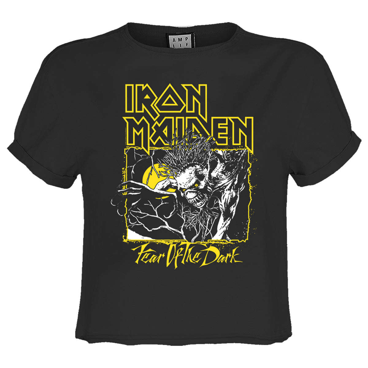 Charcoal-Yellow - Front - Amplified Womens-Ladies Iron Maiden Crop Top