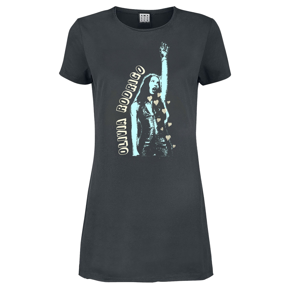 Charcoal - Front - Amplified Womens-Ladies Hand Up Olivia Rodrigo T-Shirt Dress