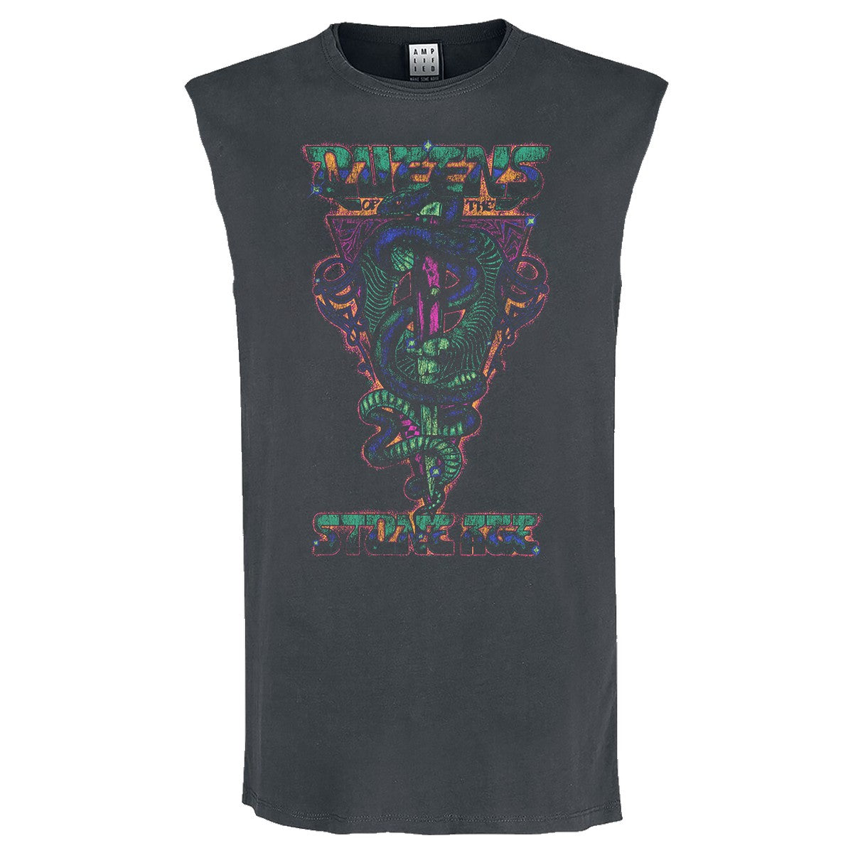Charcoal - Front - Amplified Mens Serpent Triangle Queens Of The Stone Age Sleeveless Tank Top